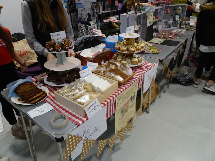Cake and craft stalls, Clay Farm Centre Christmas Fair. Photo: Andrew Roberts, 9 December 2023.