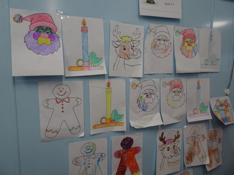 Entrants in the colouring competition at the Trumpington Pavilion Christmas Fair. Photo: Andrew Roberts, 4 December 2022.