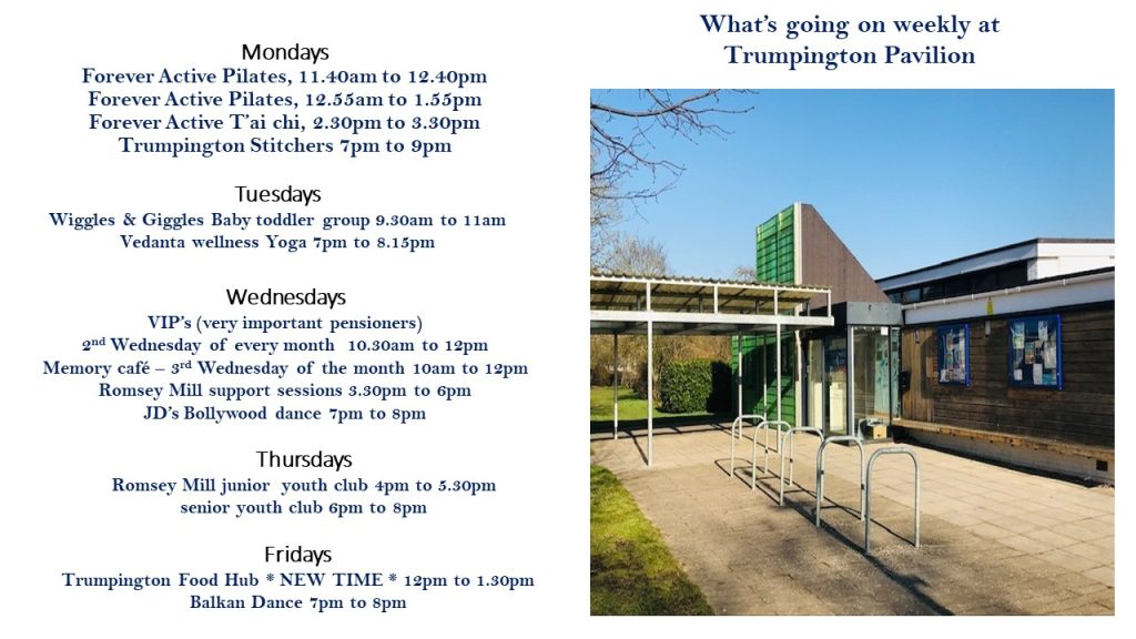 Trumpington Pavilion: What’s On During The Week, July 2023.