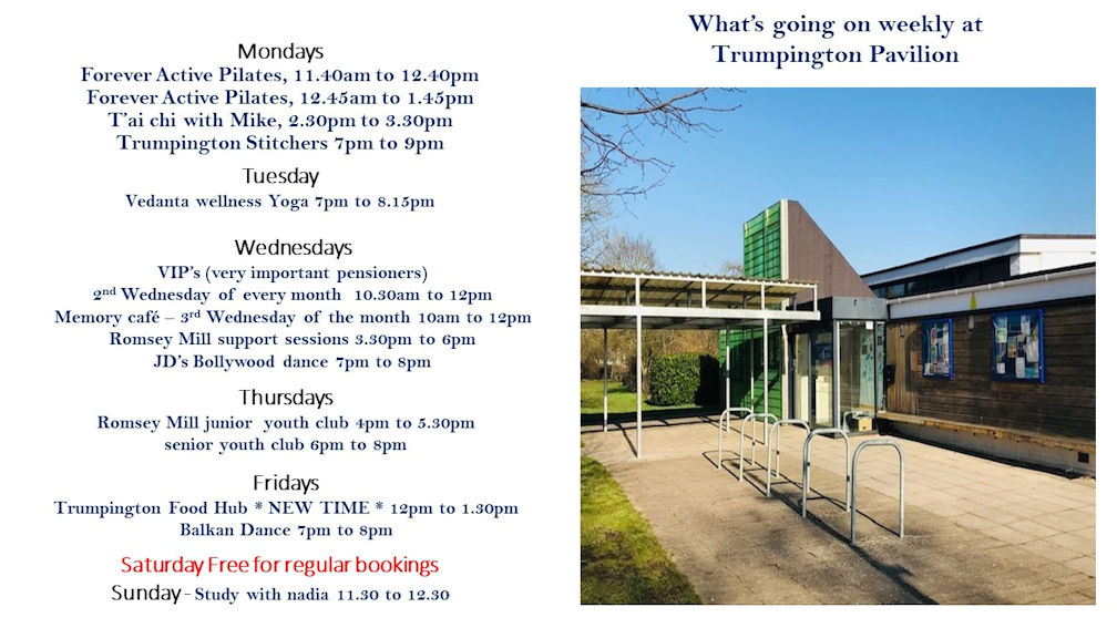 Trumpington Pavilion: What’s On During The Week, November 2023.