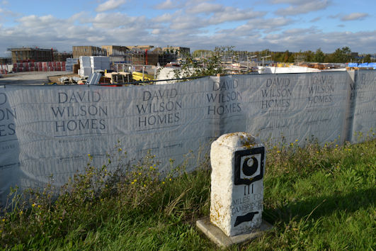 Progress with the final phases of homes being built by David Wilson Homes on Trumpington Meadows, from Hauxton Road. Photo: Andrew Roberts, 28 October 2021.