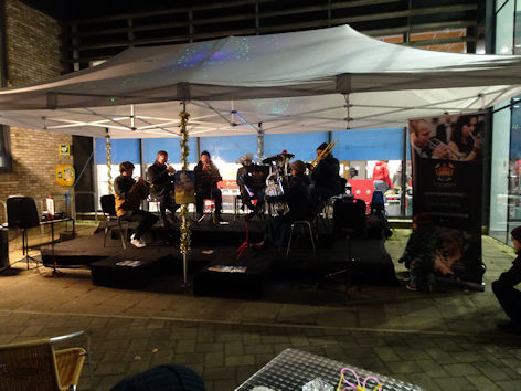 City of Cambridge Brass Band at Trumpington Meadows Christmas event. Photo: Andrew Roberts, 2 December 2022.