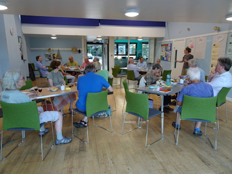 Trumpington Residents’ Association Member’s Meeting at Trumpington Pavilion. Photo: Andrew Roberts, 31 July 2024.