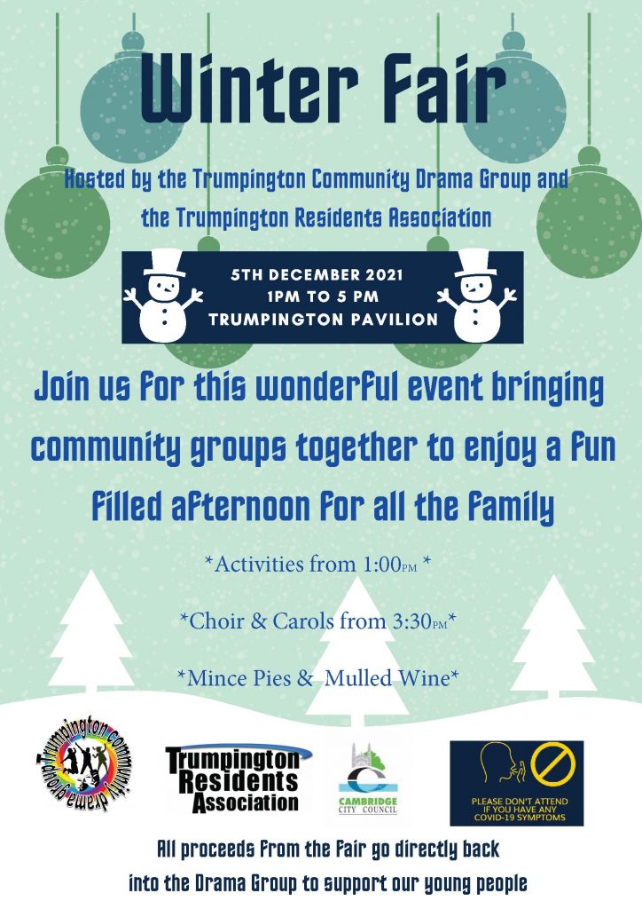 Poster for Trumpington Winter Fair, 5 December 2021.